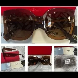 FENDI ROMA MIRRORED BROWN LOGO HOLOGRAM SUNGLASSES WITH GOLD ACCENTS Fendi | Accessories | Fendi Roma Mirrored Brown Logo  main image 2